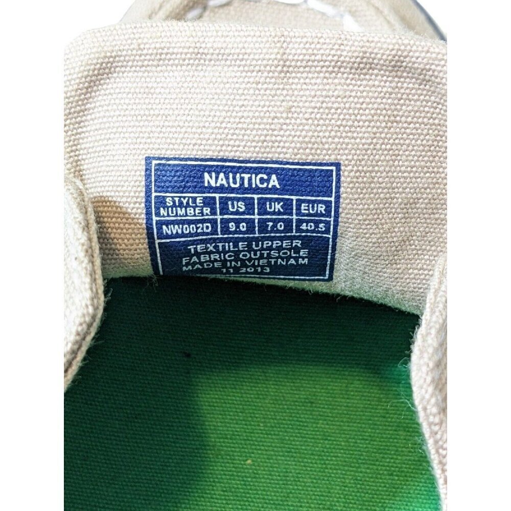 Nautica Womens Size 9 Boat Shoes Tan Canvas White Laced Deck Marine Flats Casual - Picture 8 of 11